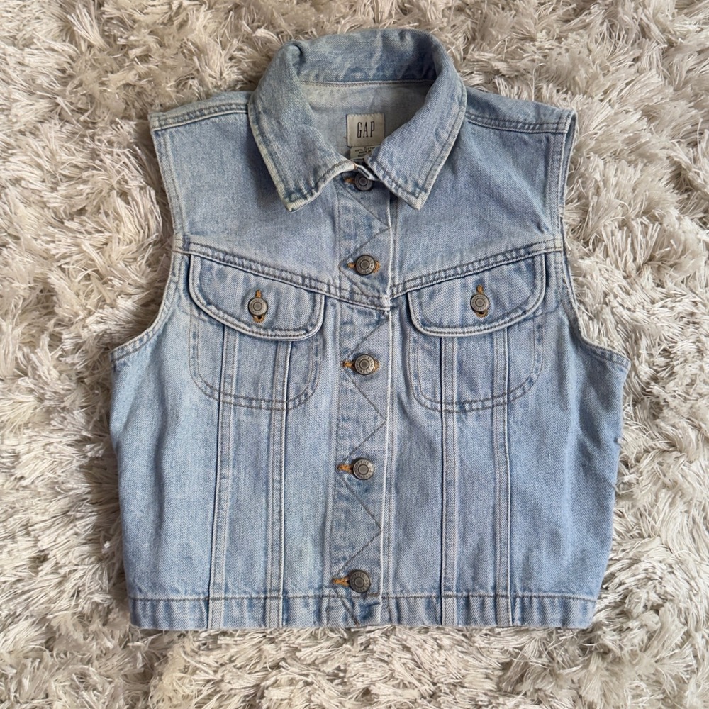 Vintage Gap Light Wash Denim Vest Cropped Trucker Jean Jacket Sleeveless Small S
